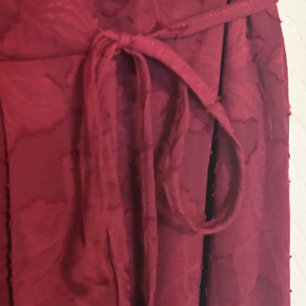 Lulus Burgundy Floral Jacquard Wrap Maxi Dress wedding guest prom - Picture 6 of 8